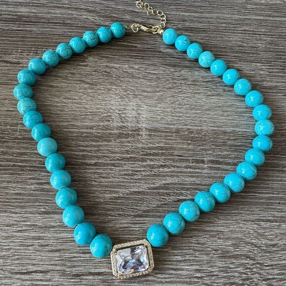 Turquoise Beaded Necklace N856 - Picture 2 of 5